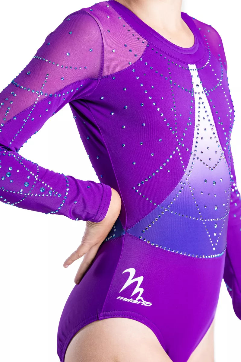 Costume de gymnastique à manches longues lustre violet