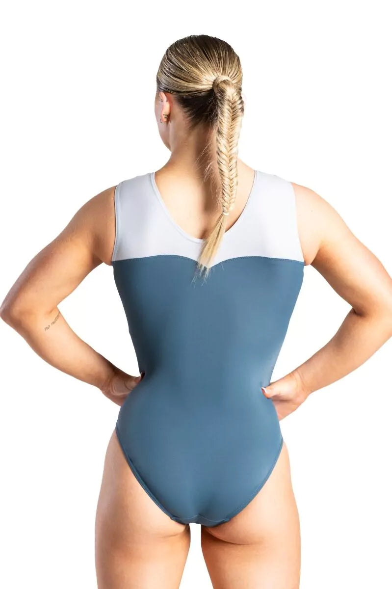 Costume de gymnastique sans manches étoile filante argent